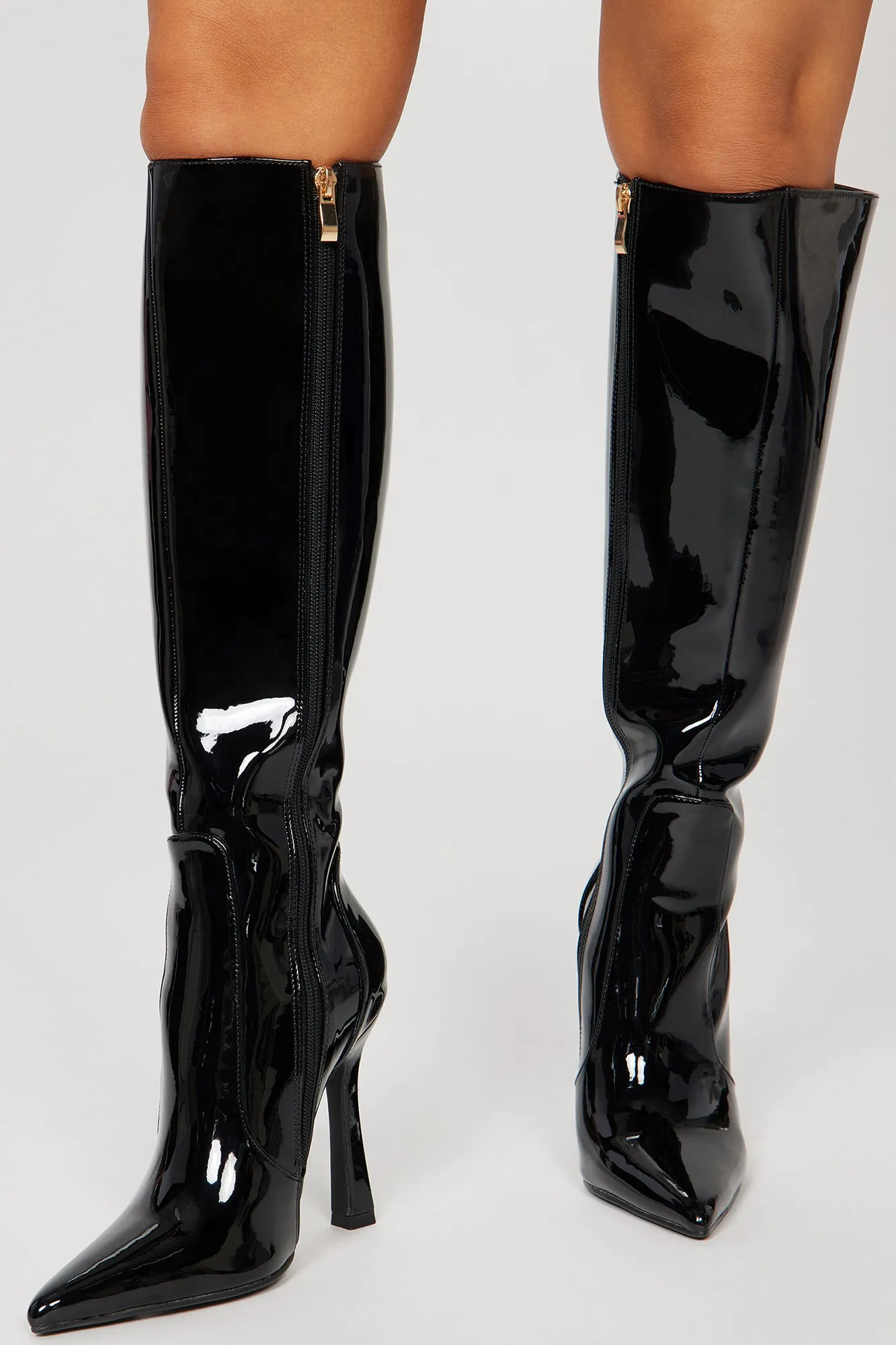 Big City Girl Knee High Heeled Boots - Black