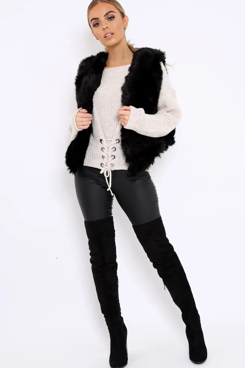 Black Faux Fur Cropped Gilet - Nadia