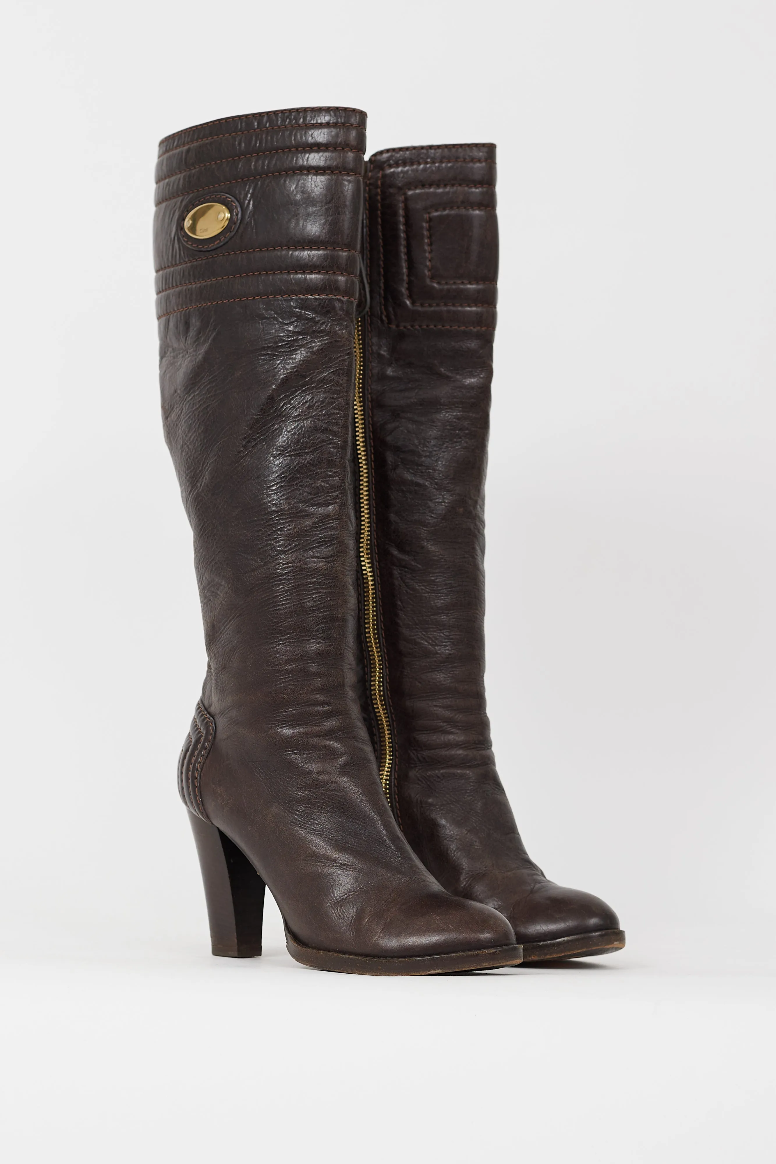 Brown Leather Knee High Riding Boot