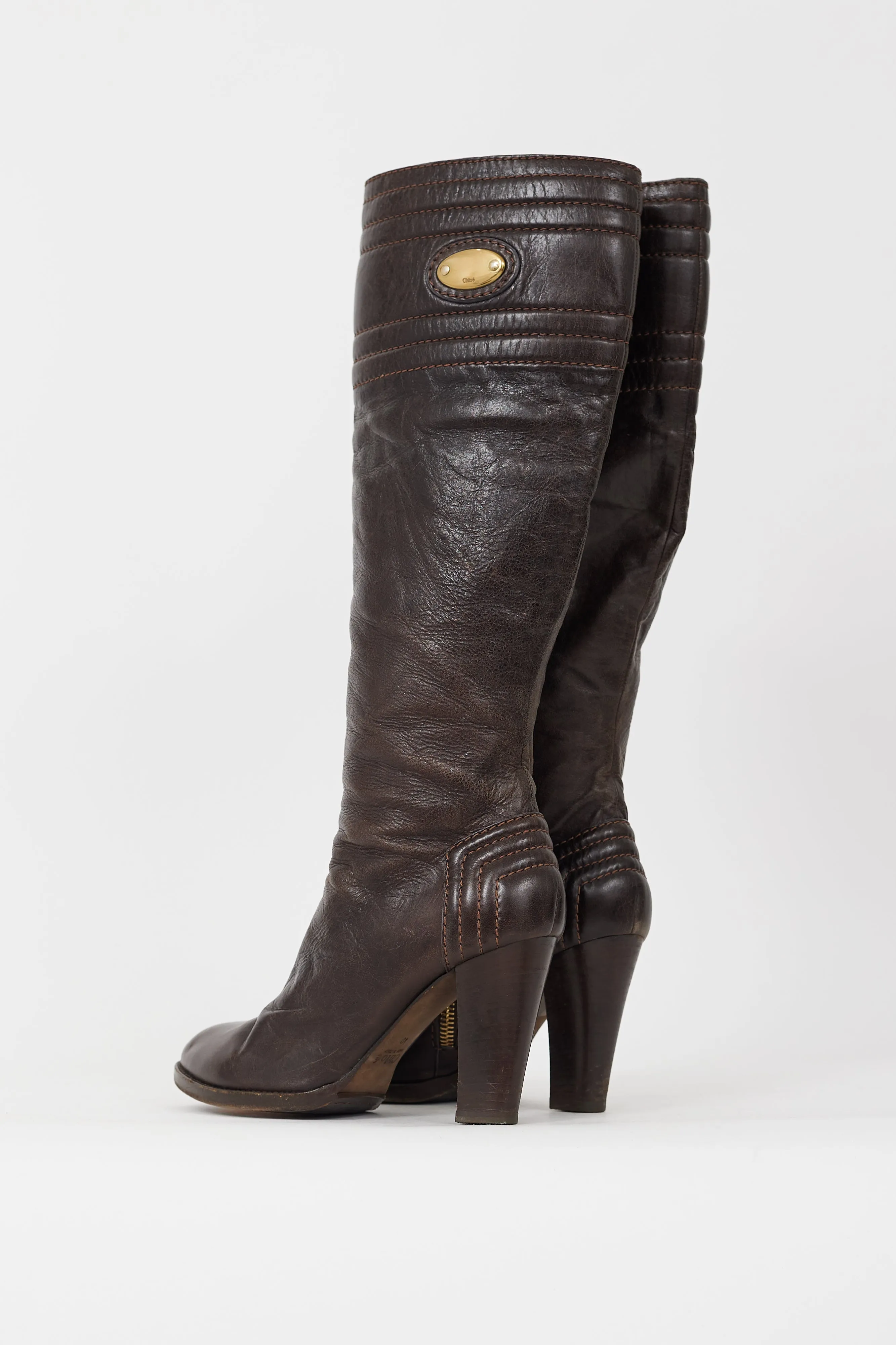 Brown Leather Knee High Riding Boot