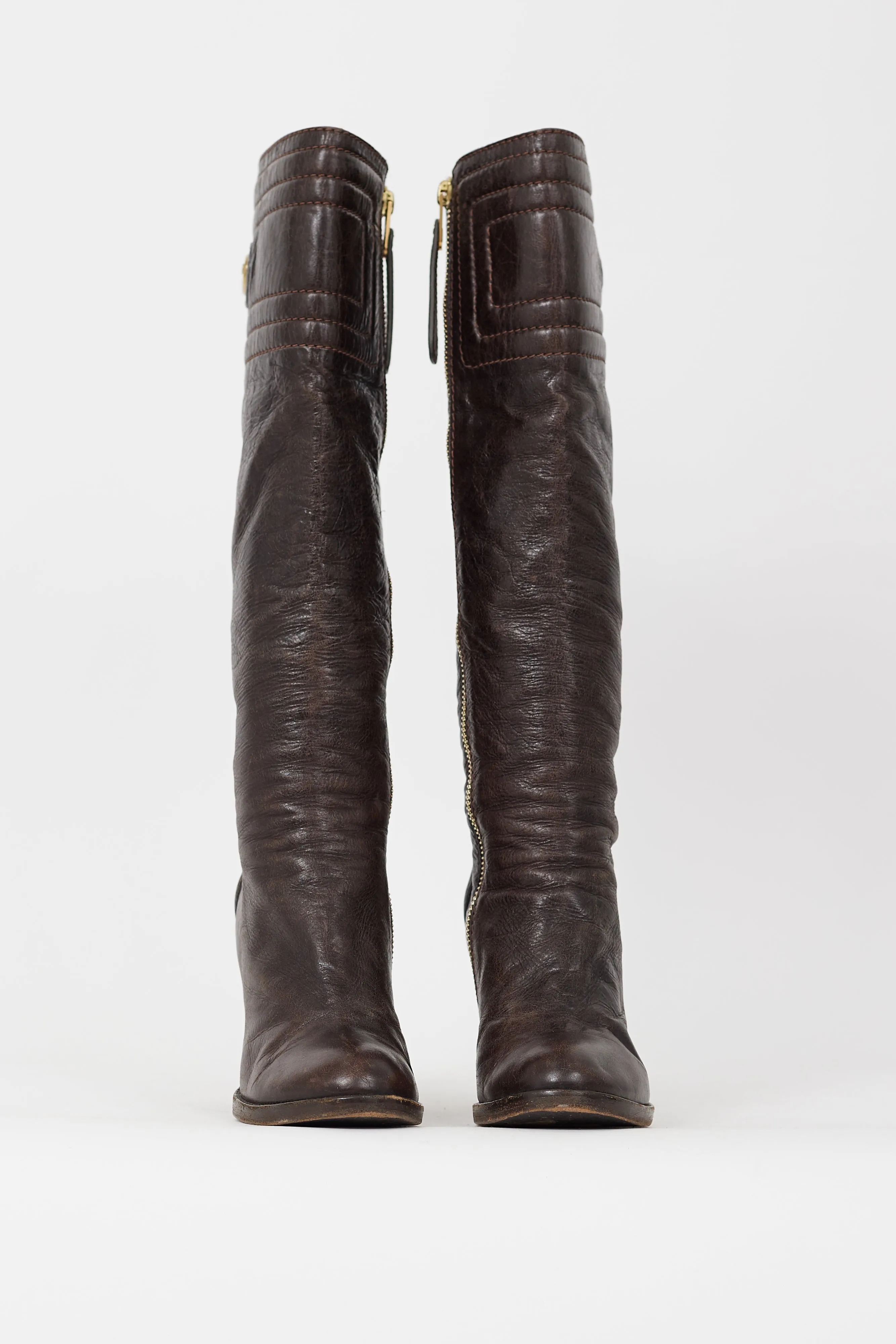 Brown Leather Knee High Riding Boot