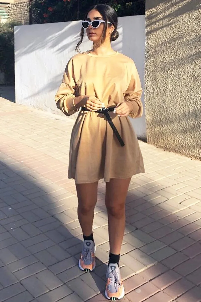 Camel Oversized Jumper Dress - Oaklee