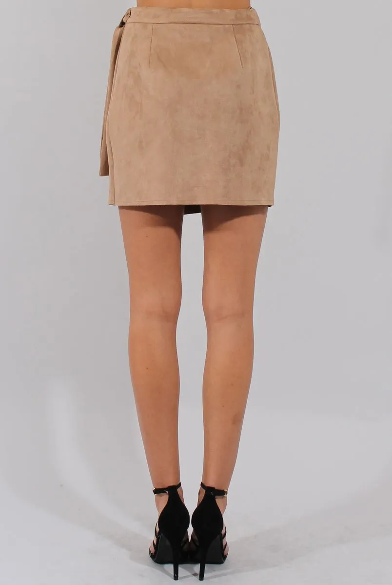 Camel Suede Wrap Around Skirt - Emory