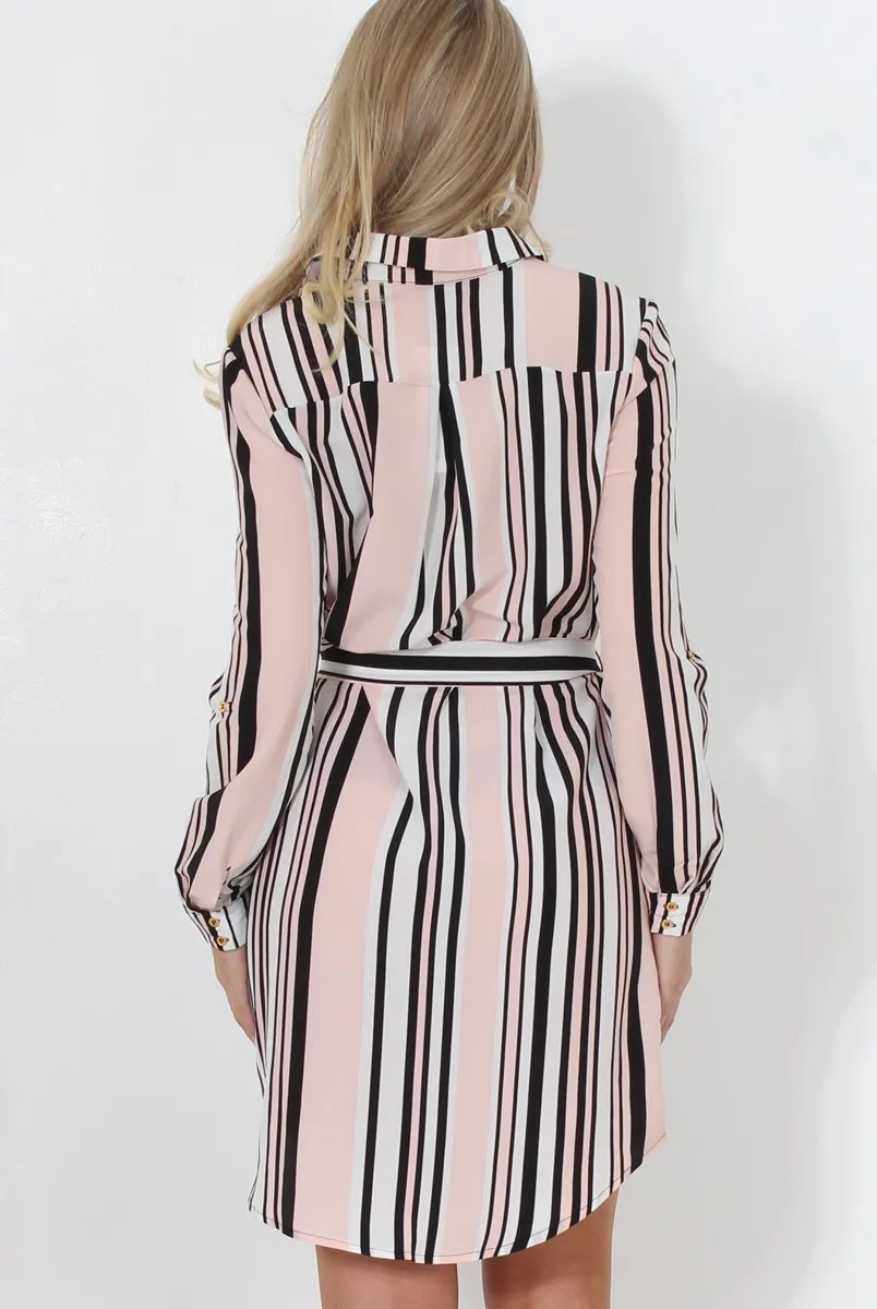 Cayla Pink Striped Shirt Dress