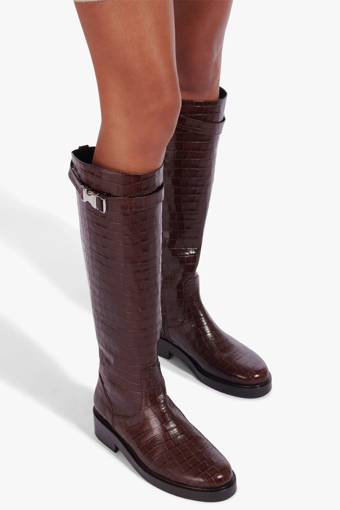 CLAUD BUCKLE RIDING BOOT | MAHOGANY CROC EMBOSSED