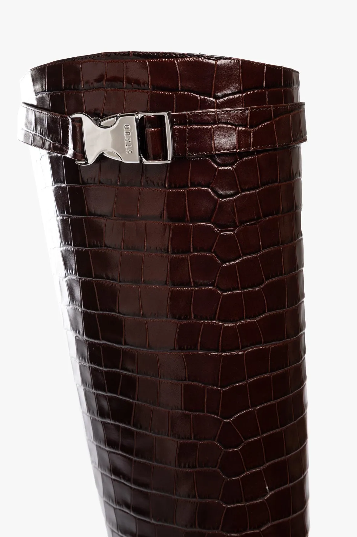 CLAUD BUCKLE RIDING BOOT | MAHOGANY CROC EMBOSSED