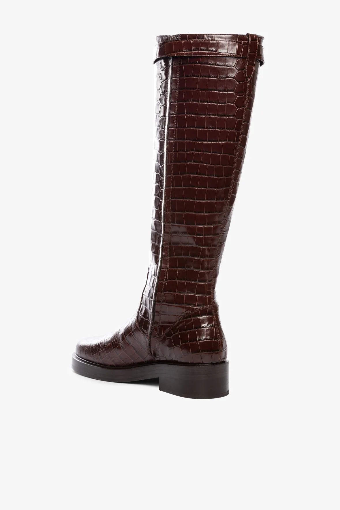 CLAUD BUCKLE RIDING BOOT | MAHOGANY CROC EMBOSSED