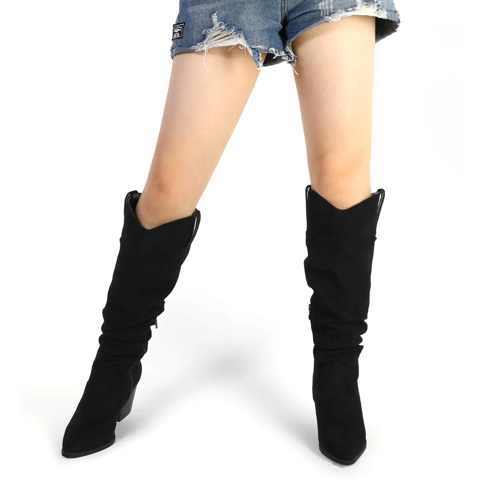 Cowboy Pull On Wide Calf Slouchy Boots