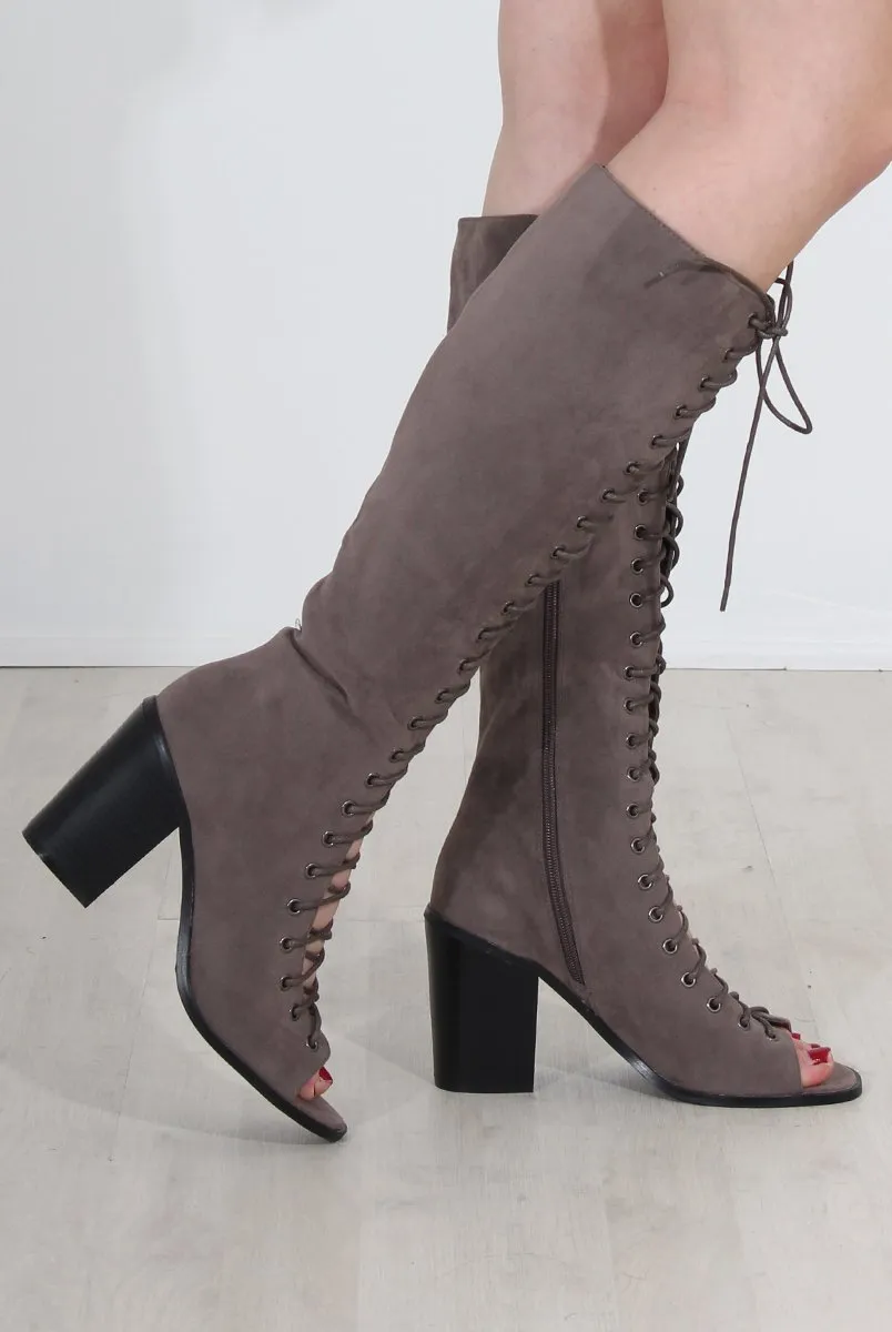 Devon Grey Knee High Boots