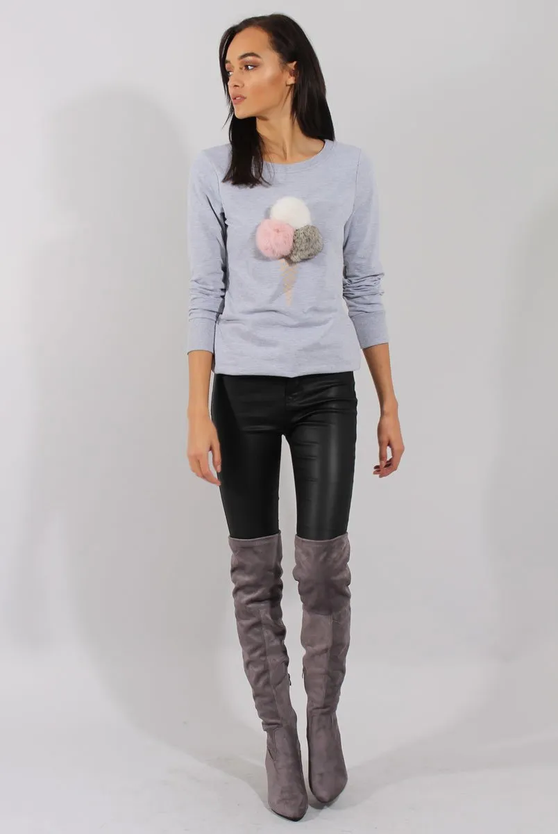 Grey Fluffy Ice Cream Jumper - Noella