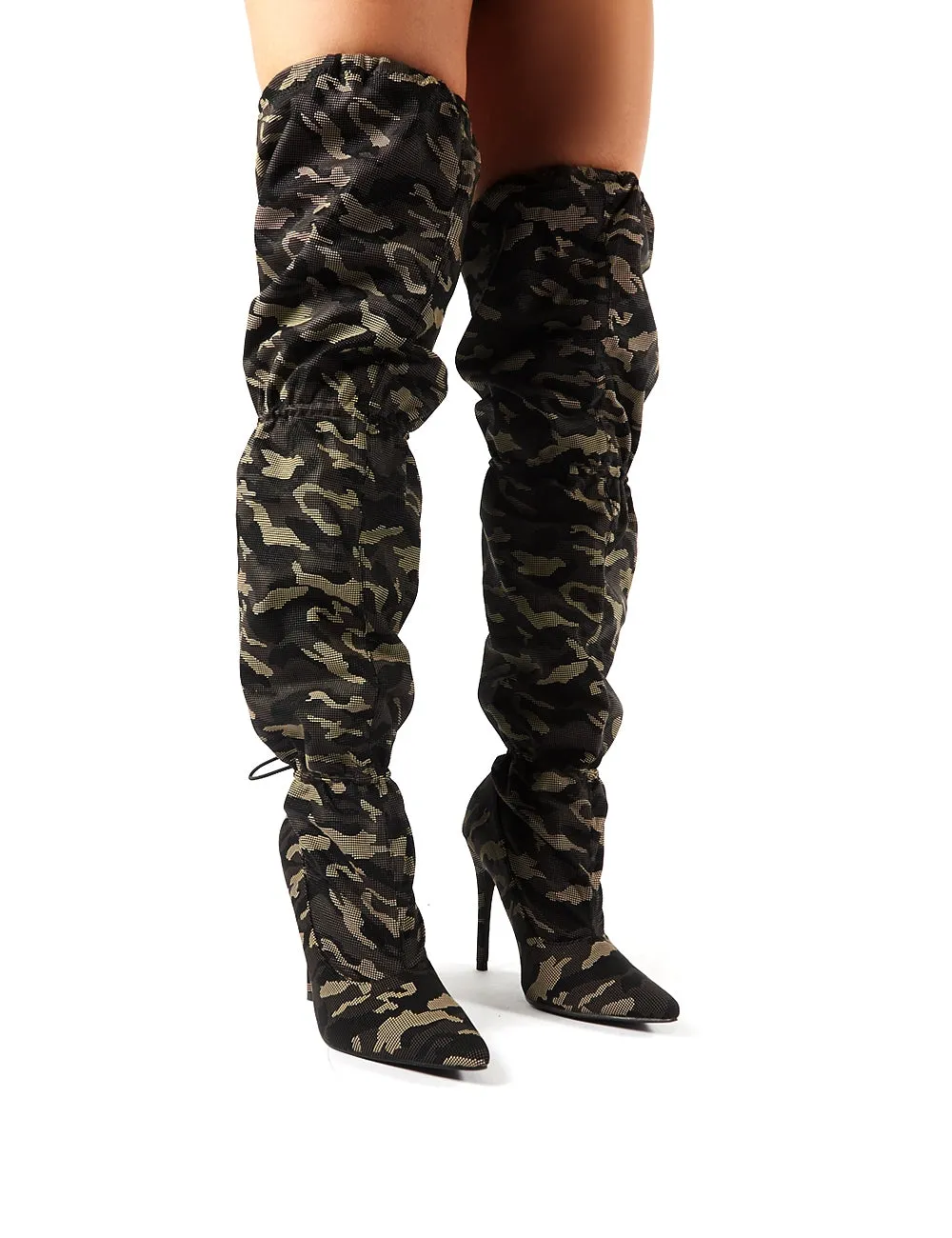Harem Camo Stiletto Heeled Over the Knee Boots