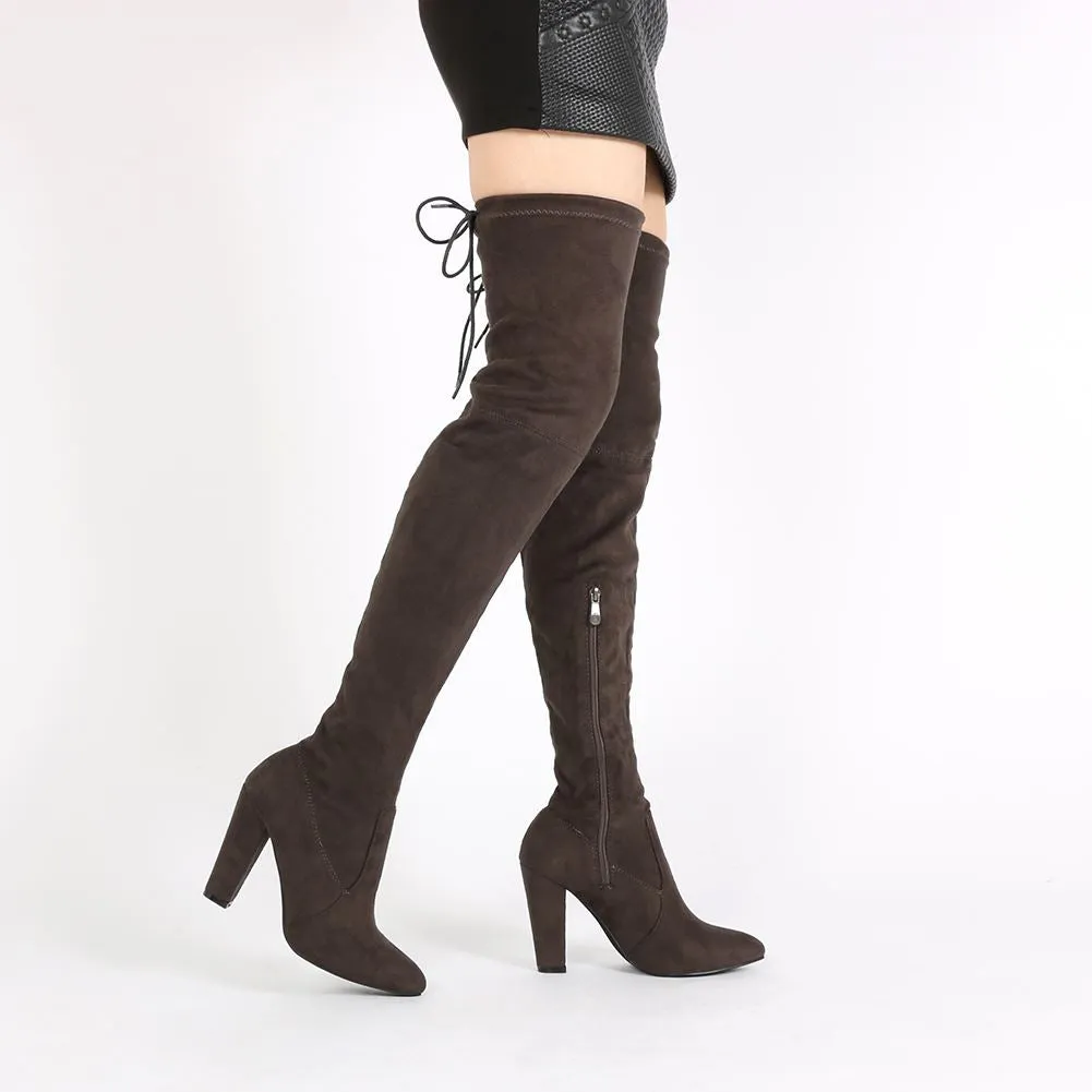 Janine Over the Knee Boots in Dark Taupe Faux Suede