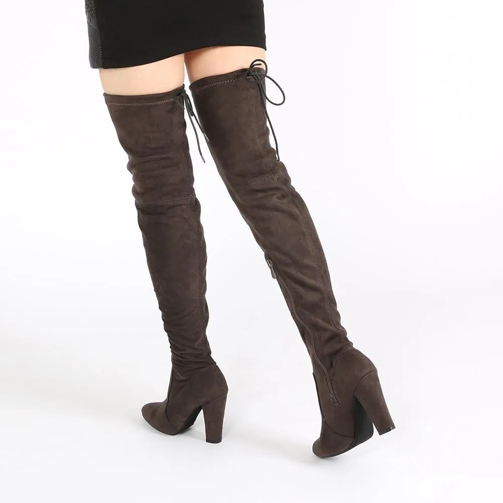 Janine Over the Knee Boots in Dark Taupe Faux Suede