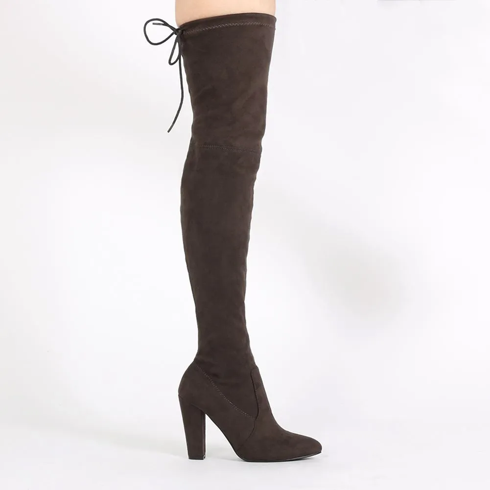 Janine Over the Knee Boots in Dark Taupe Faux Suede