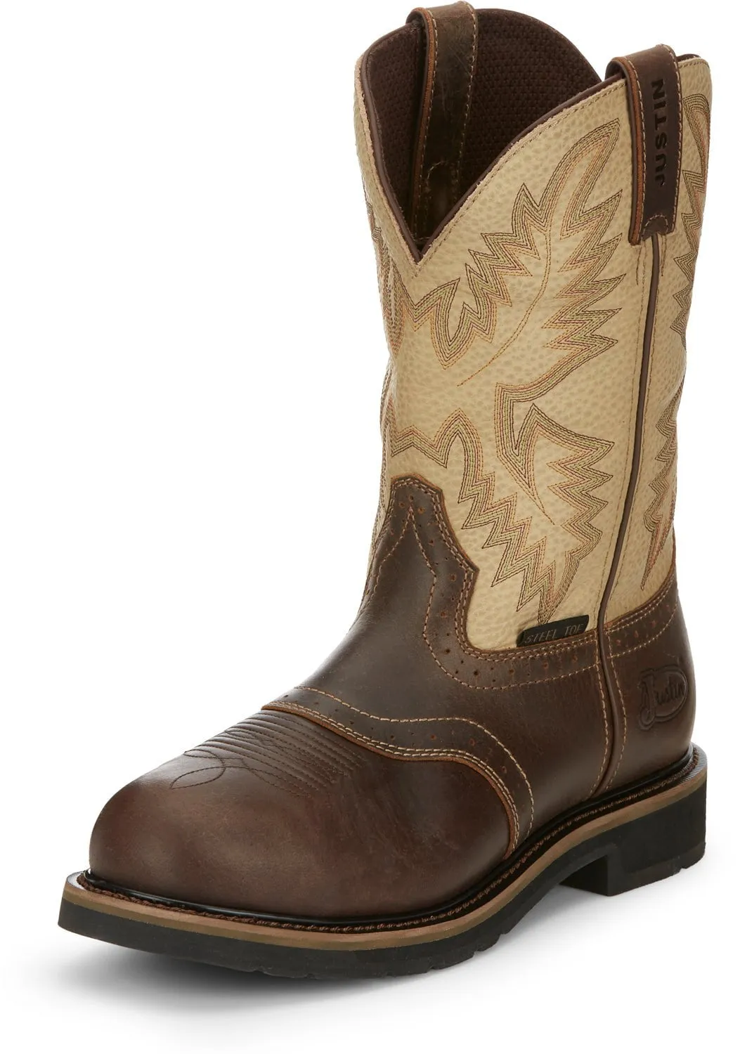 Justin 11in Steel Toe Mens Creme Superintendent Leather Work Boots 11D