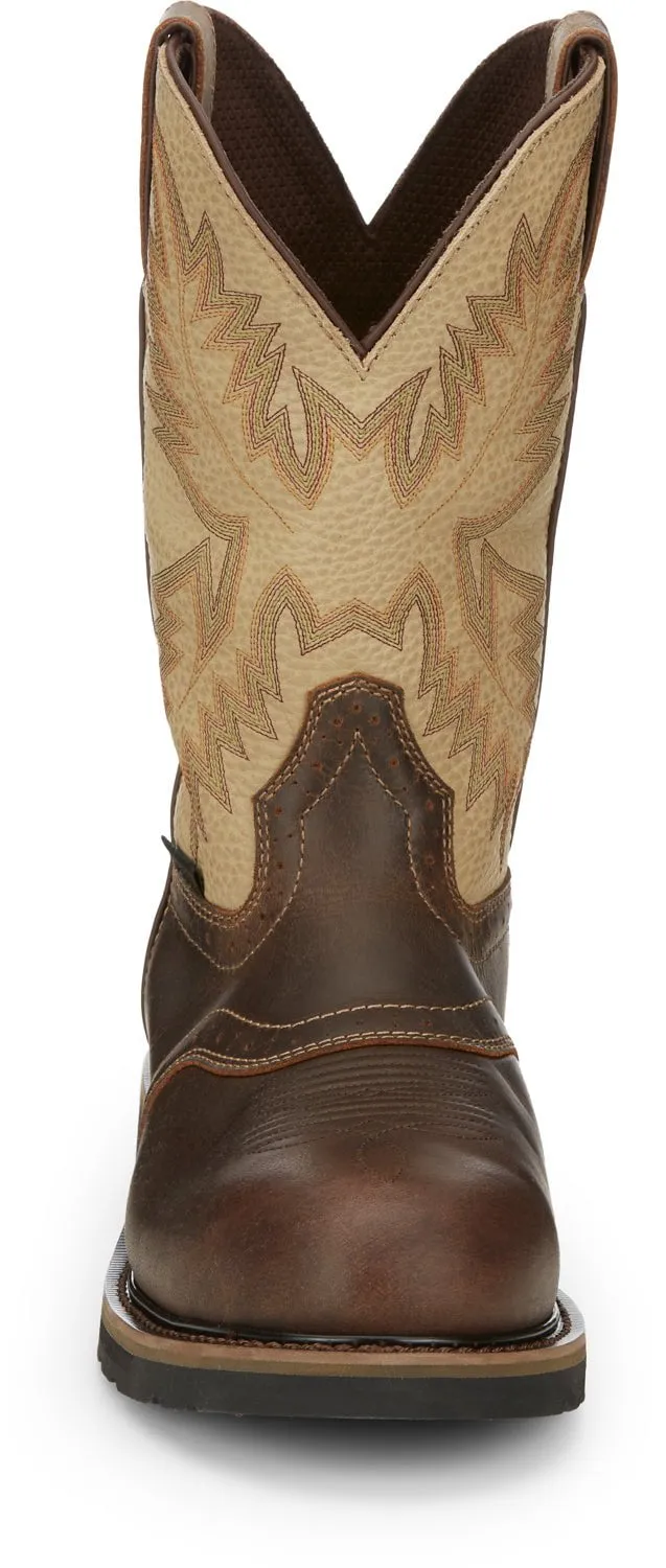 Justin 11in Steel Toe Mens Creme Superintendent Leather Work Boots 11D
