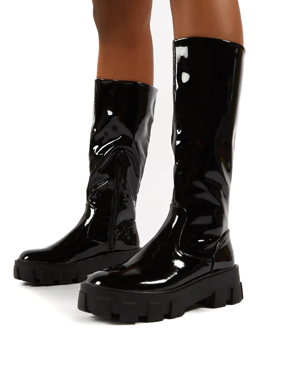 Karma Black Chunky Sole Knee High Boots