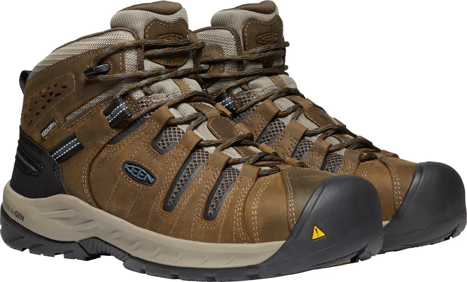 Keen Utility Mens Flint II Mid WP Cascade Brown/Orion Blue Leather Work Boots