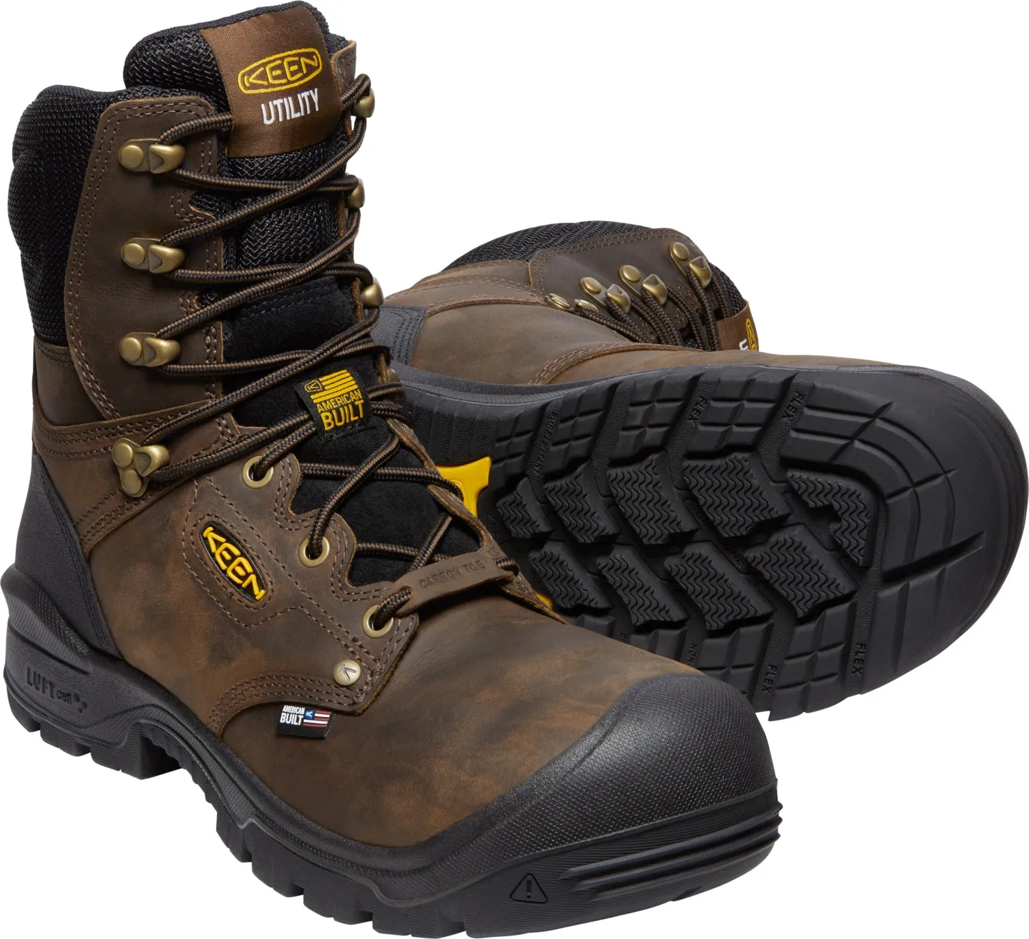 Keen Utility Mens Independence 8in WP Dark Earth/Black Leather Work Boots