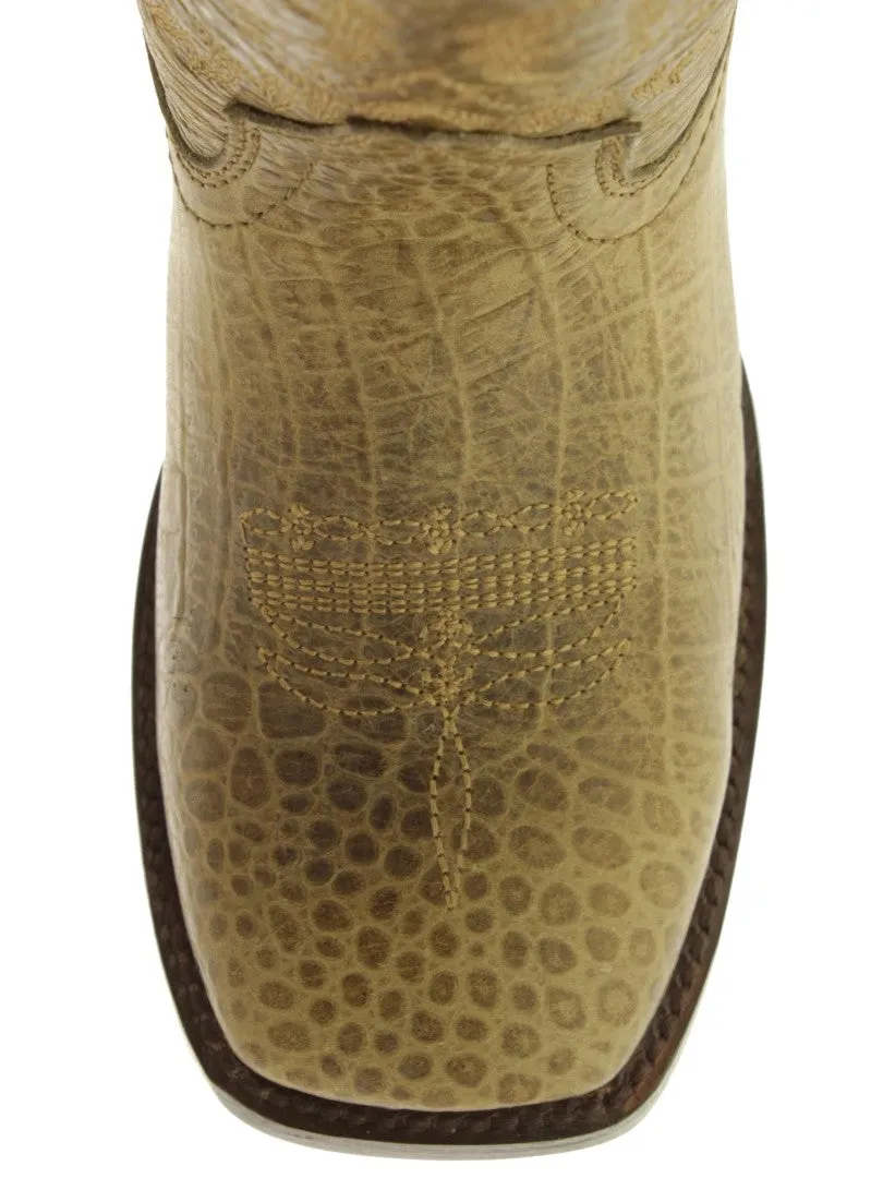 Kids Toddler Light Brown Leather Cowboy Boots Sea Turtle Print
