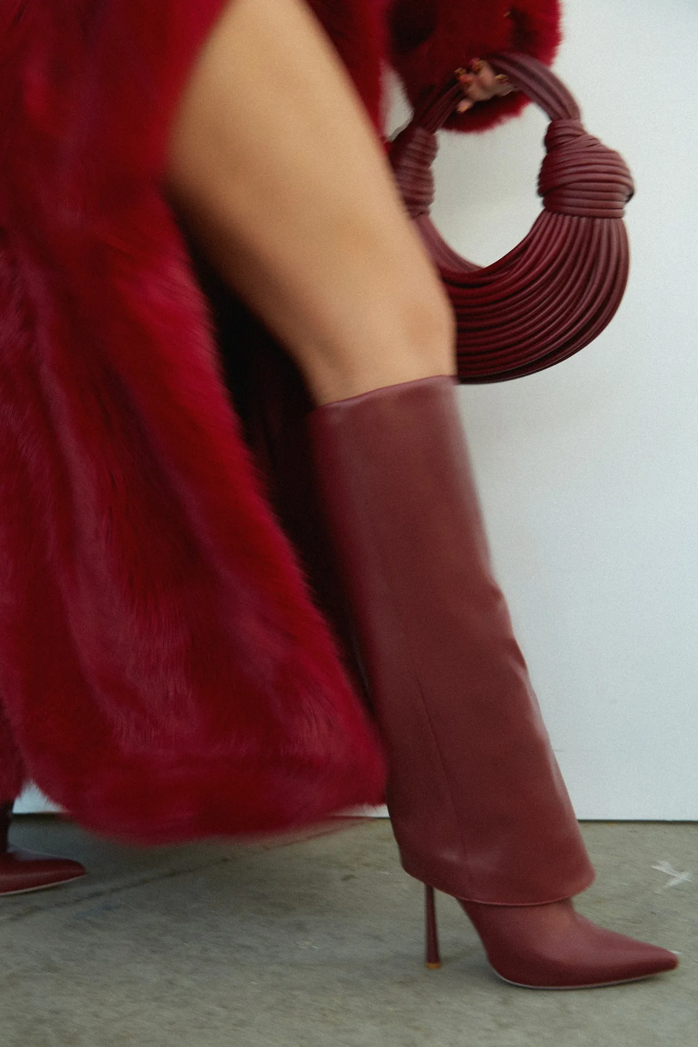 Kourt Knee High Heel Boots - Burgundy