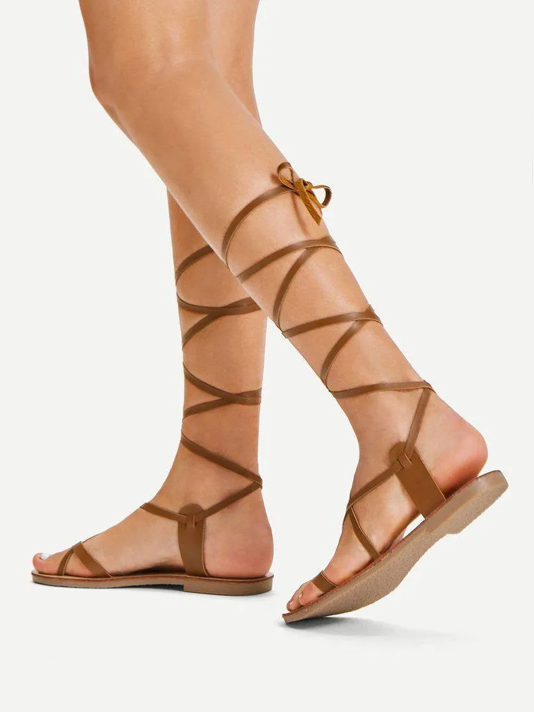 Lace Up Knee High Gladiator Sandal Boots
