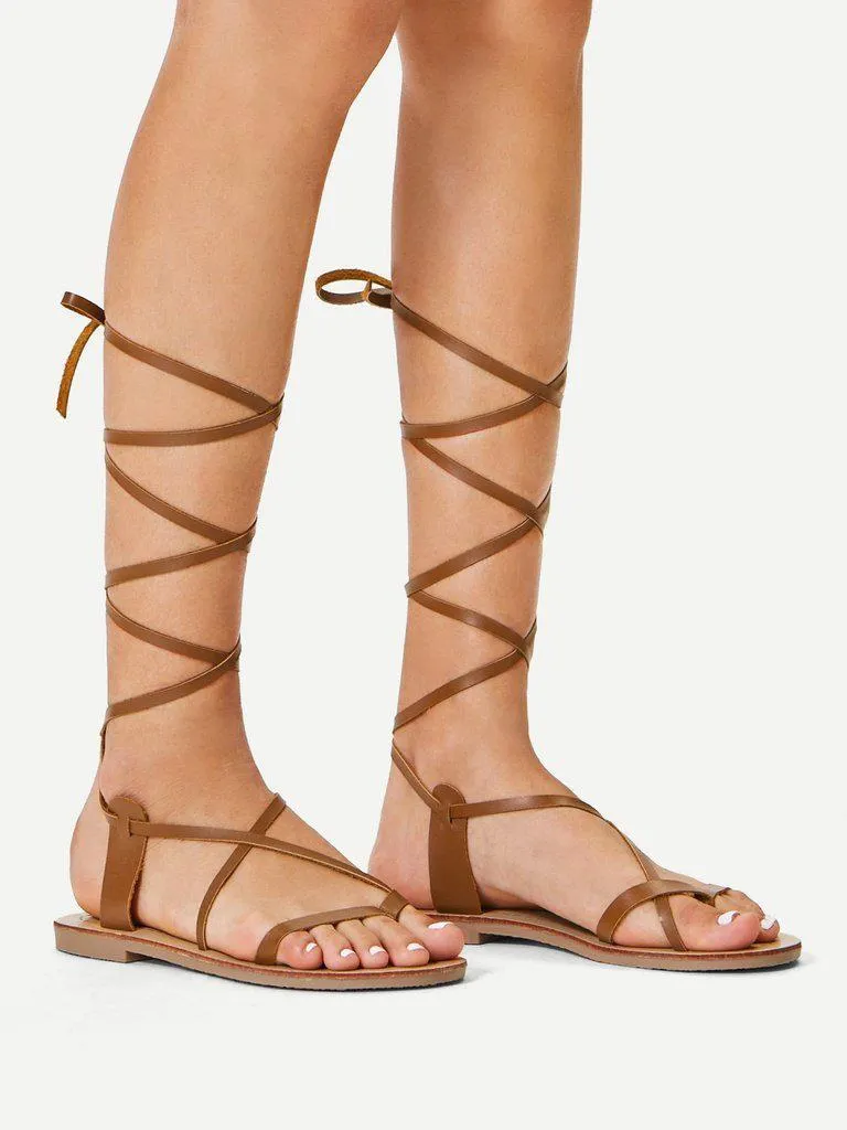 Lace Up Knee High Gladiator Sandal Boots