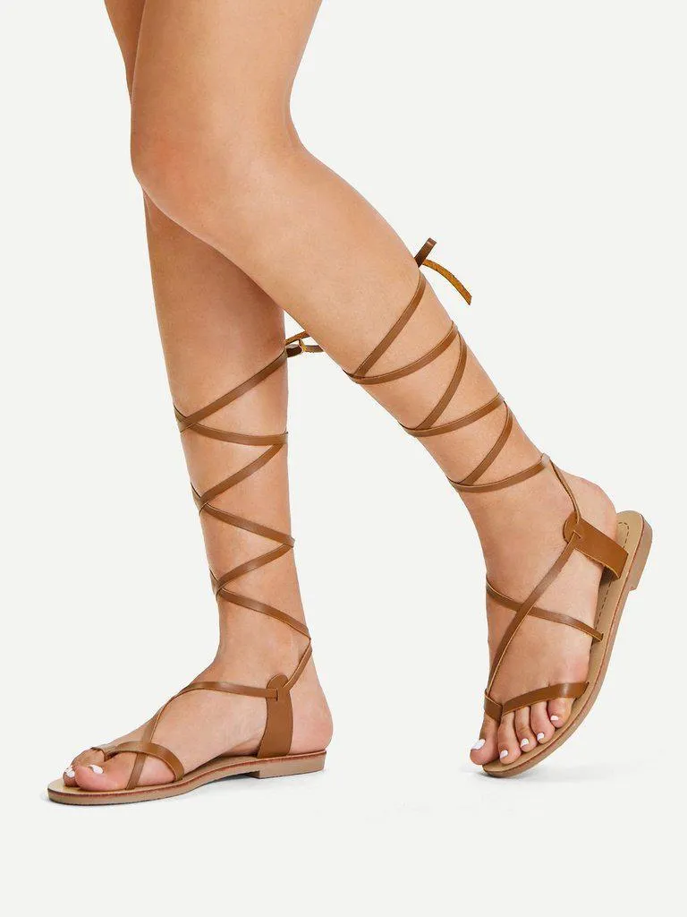 Lace Up Knee High Gladiator Sandal Boots