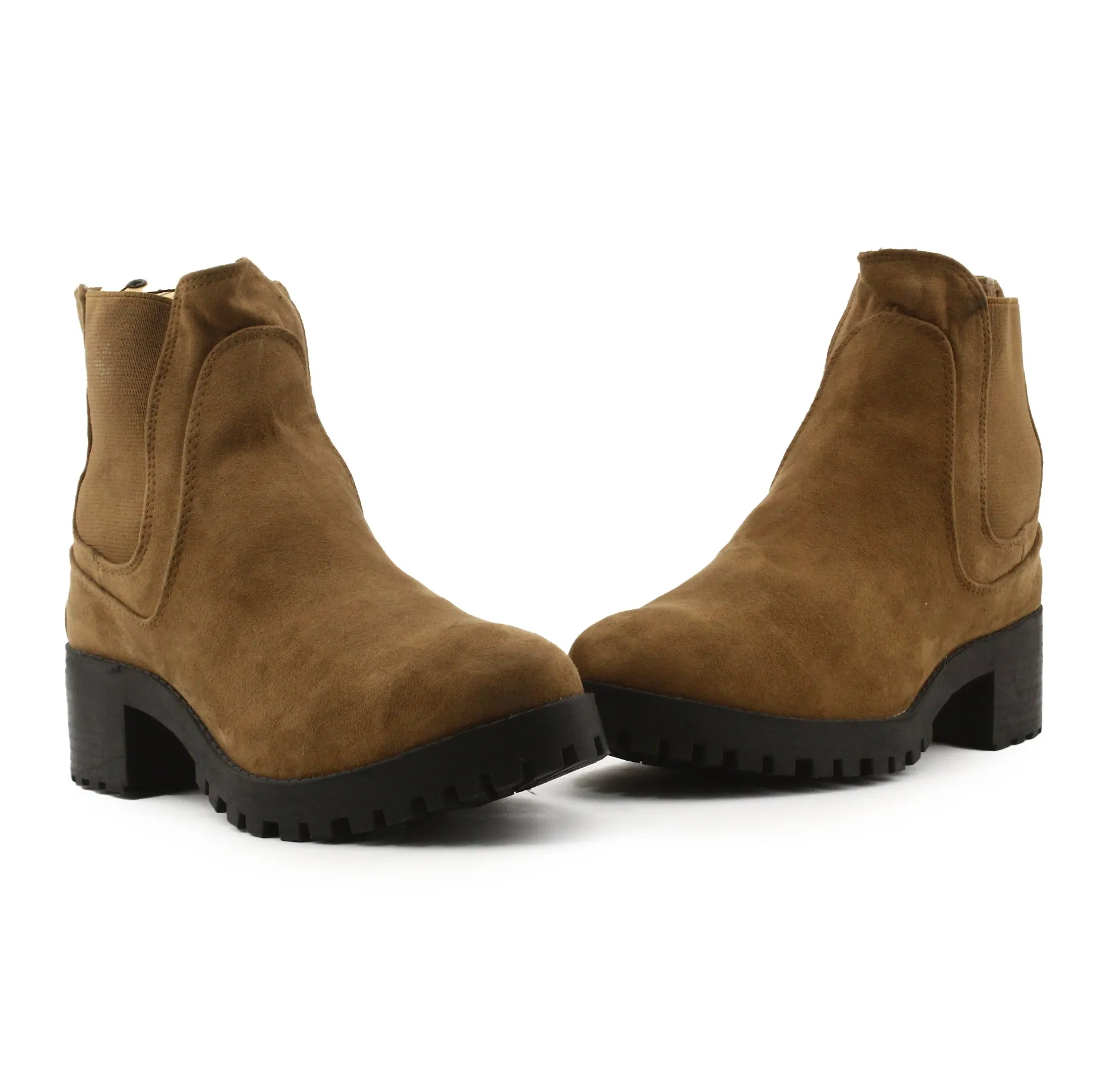 Lefties Stretchable Block Heels Chelsea Ankle Boots | Suede