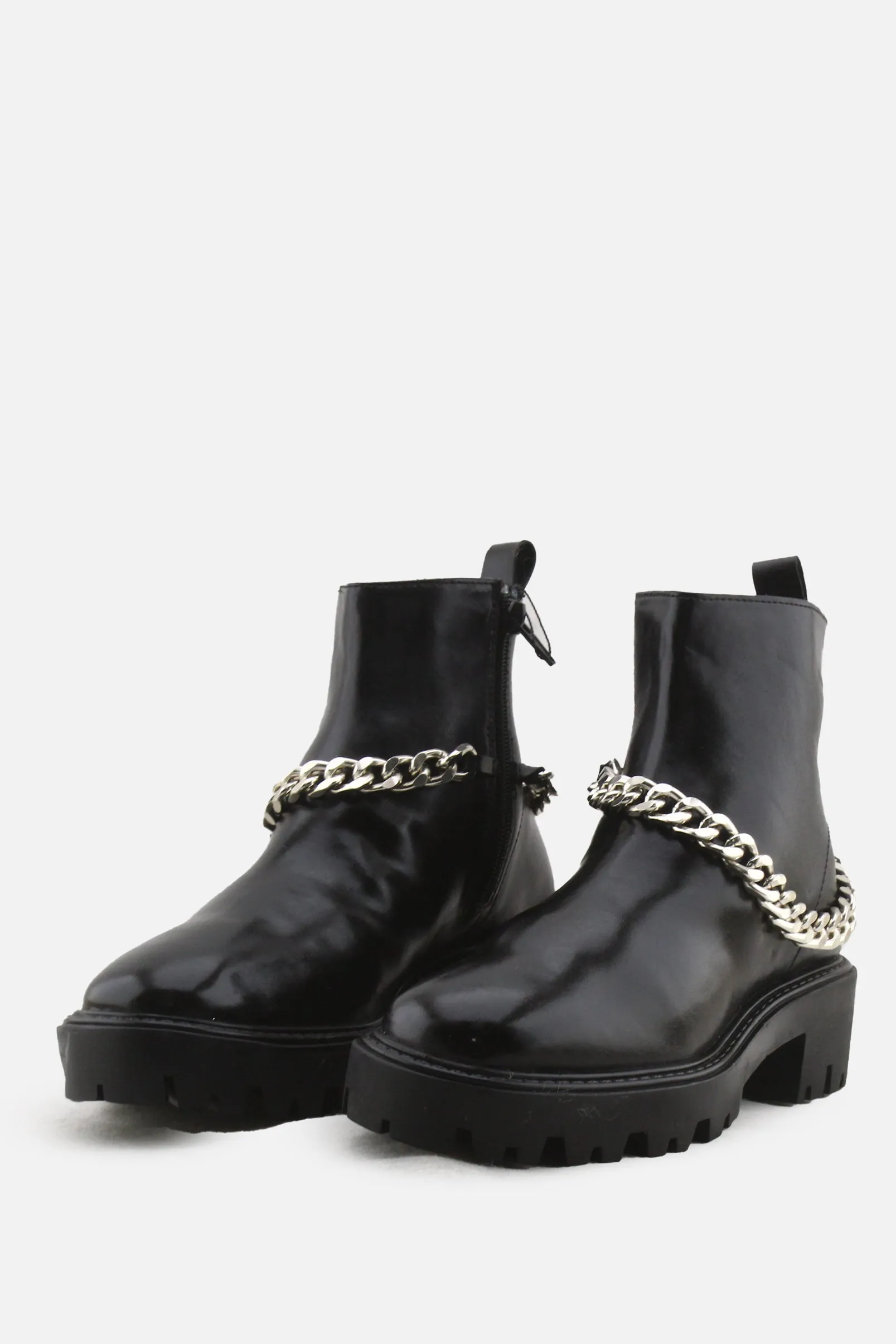 Lefties Zipper Chain Chelsea Ankle Boots | 100% Authentic Leather