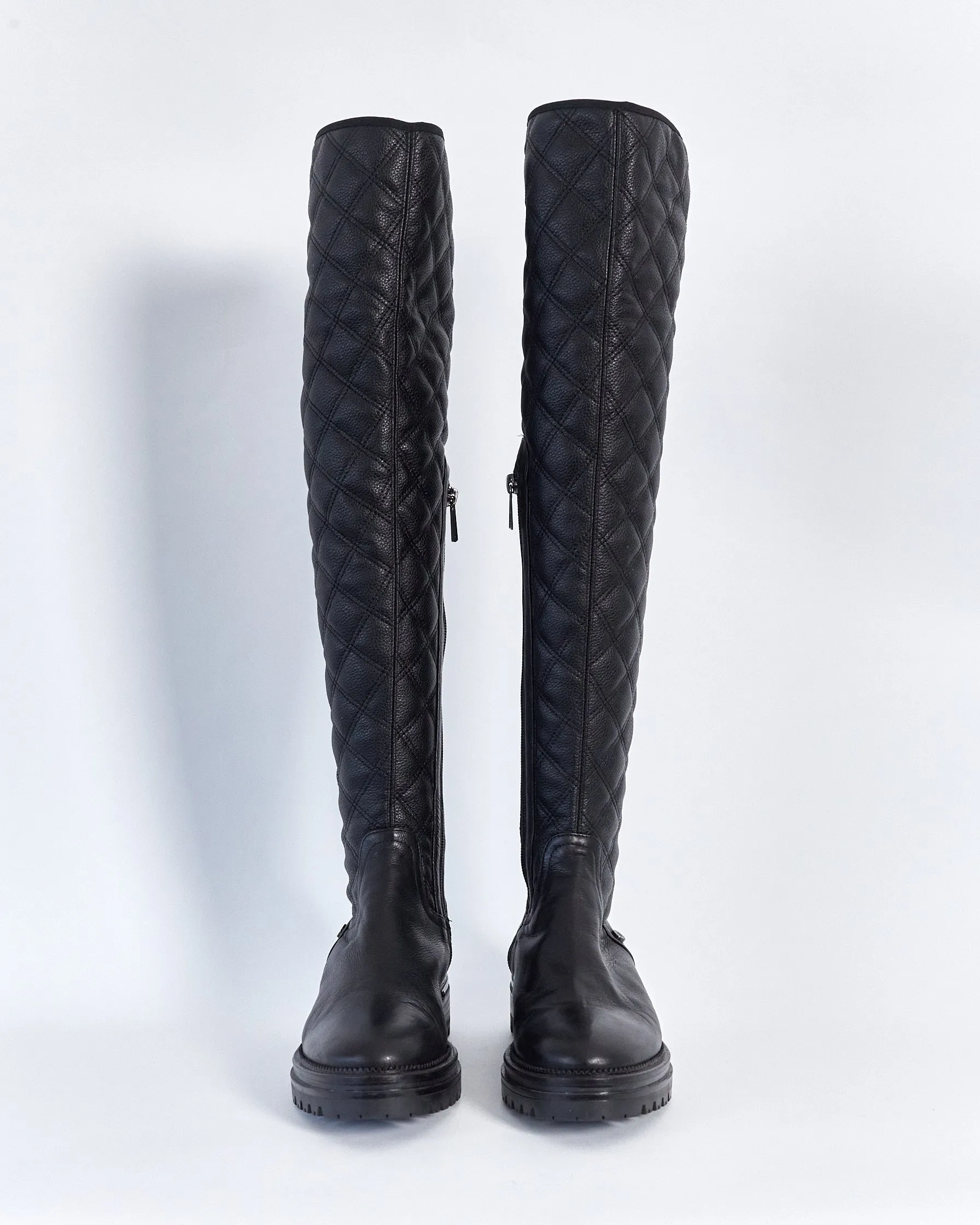 Loretta Pettinari quilted thigh high flat boots, black, 39