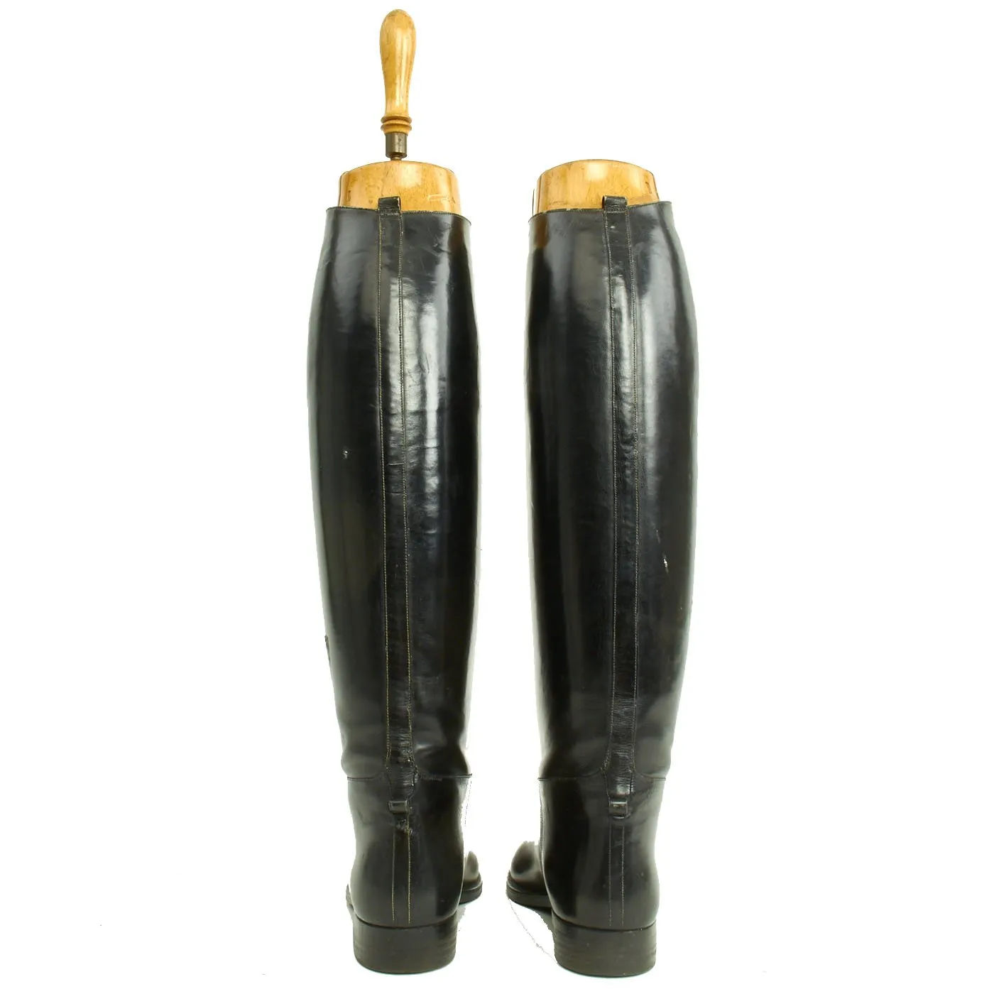 Original German WWII Tall Black Leather Jackboots Riding Boots - Size 11