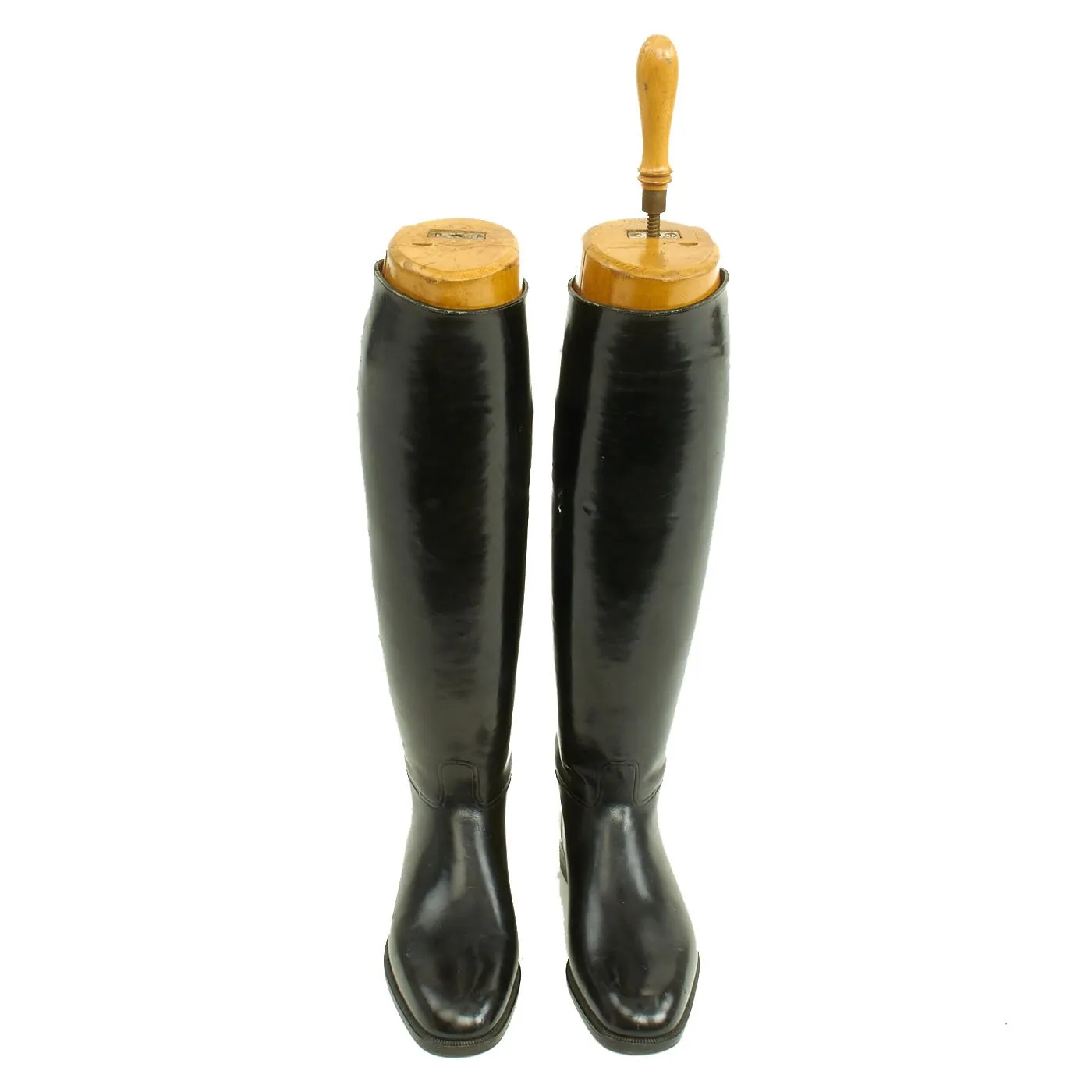 Original German WWII Tall Black Leather Jackboots Riding Boots - Size 11
