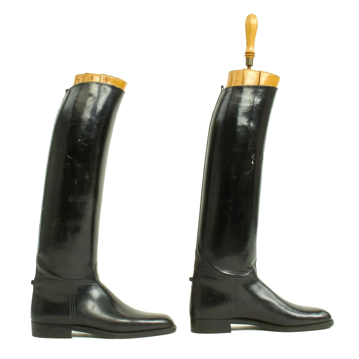 Original German WWII Tall Black Leather Jackboots Riding Boots - Size 11