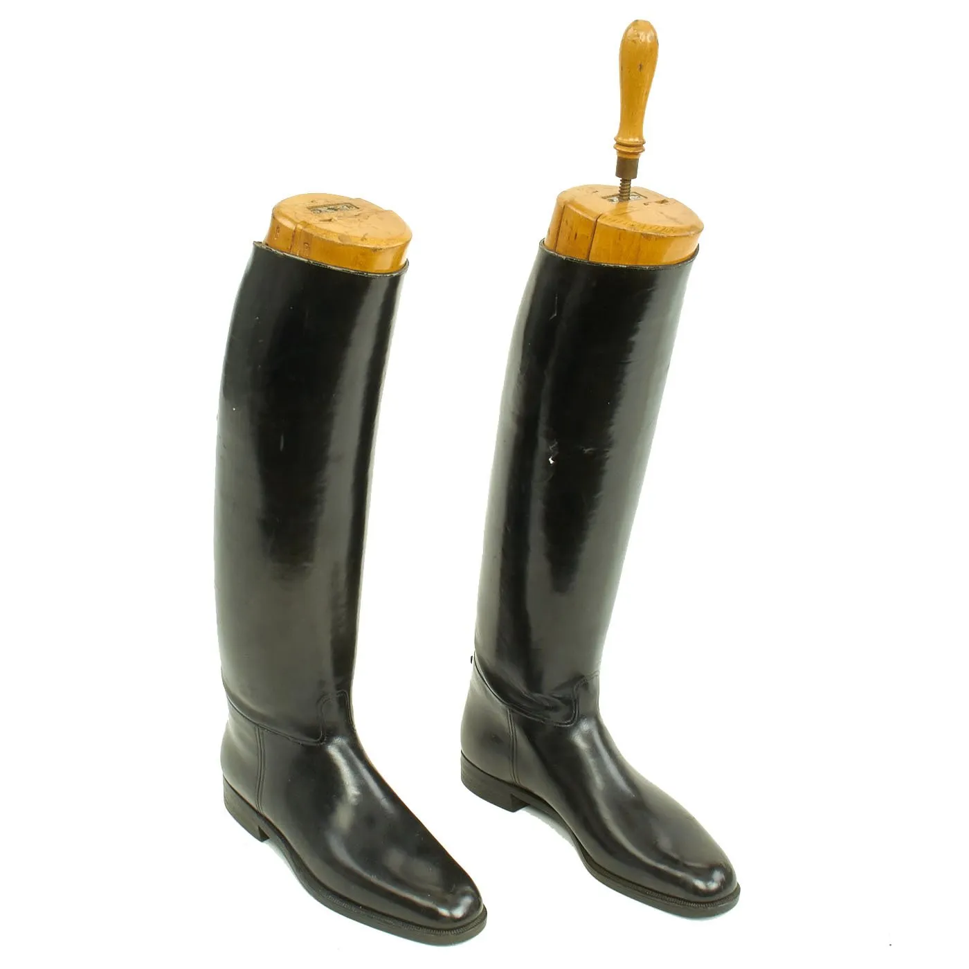Original German WWII Tall Black Leather Jackboots Riding Boots - Size 11