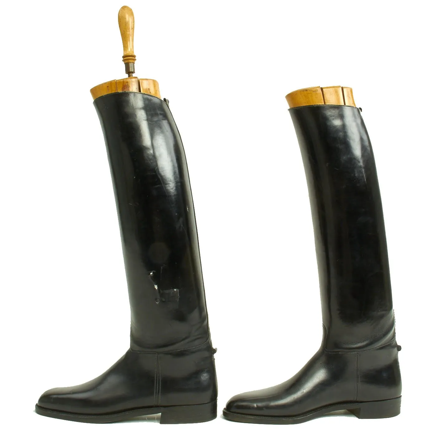 Original German WWII Tall Black Leather Jackboots Riding Boots - Size 11