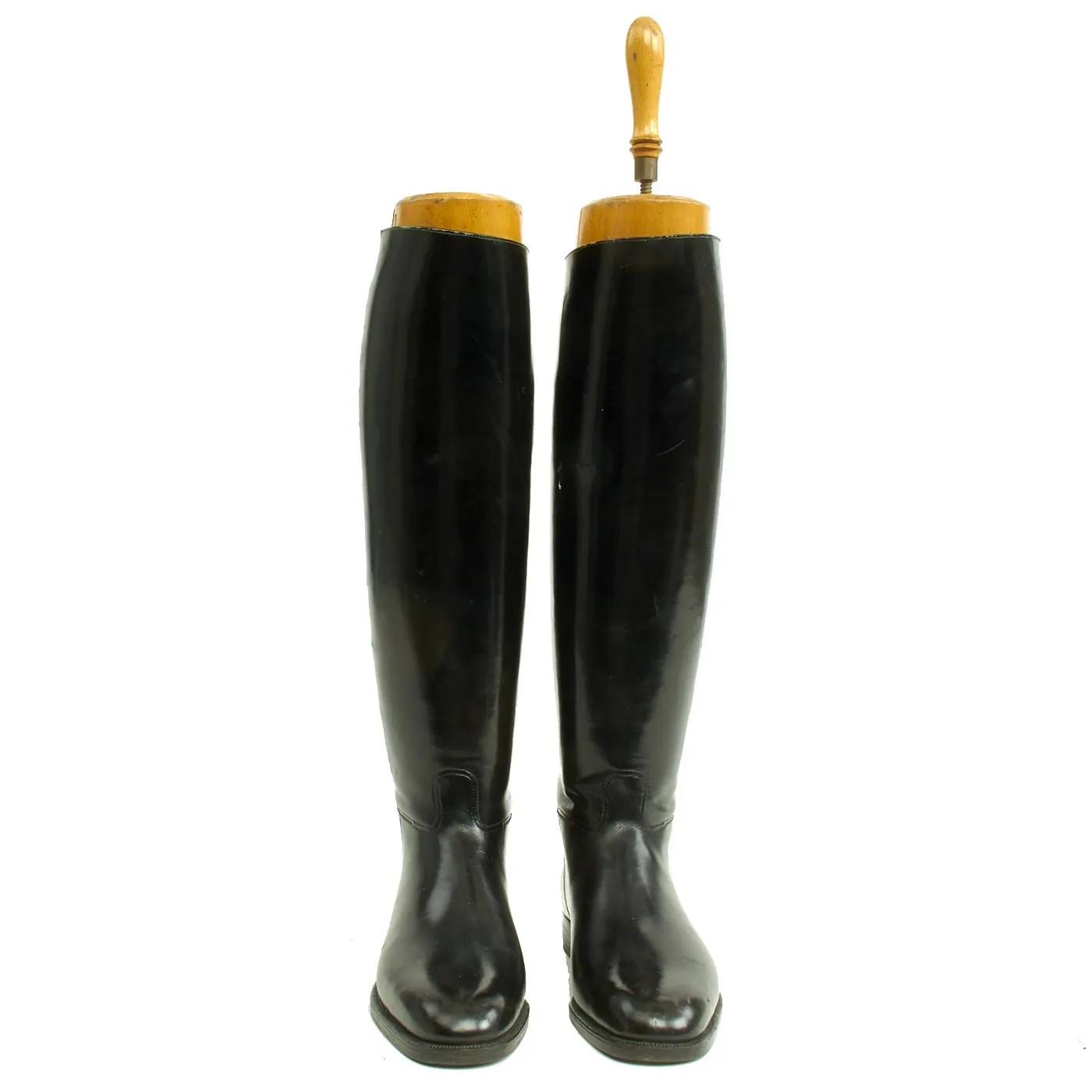 Original German WWII Tall Black Leather Jackboots Riding Boots - Size 11
