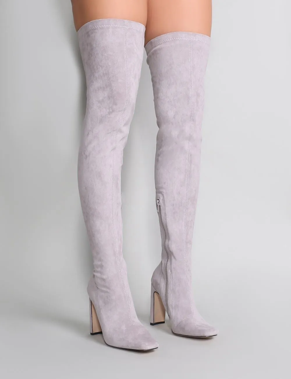 Pernille Over the Knee Boots in Light Grey