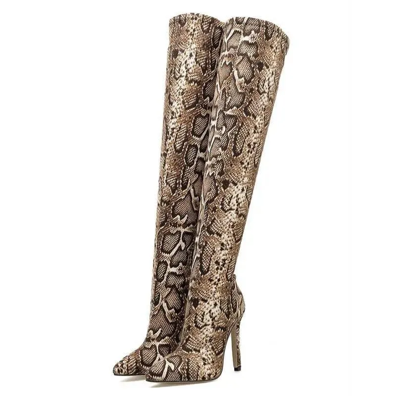 Pointed Print Stiletto Heel Over The Knee Stretch Boots Women