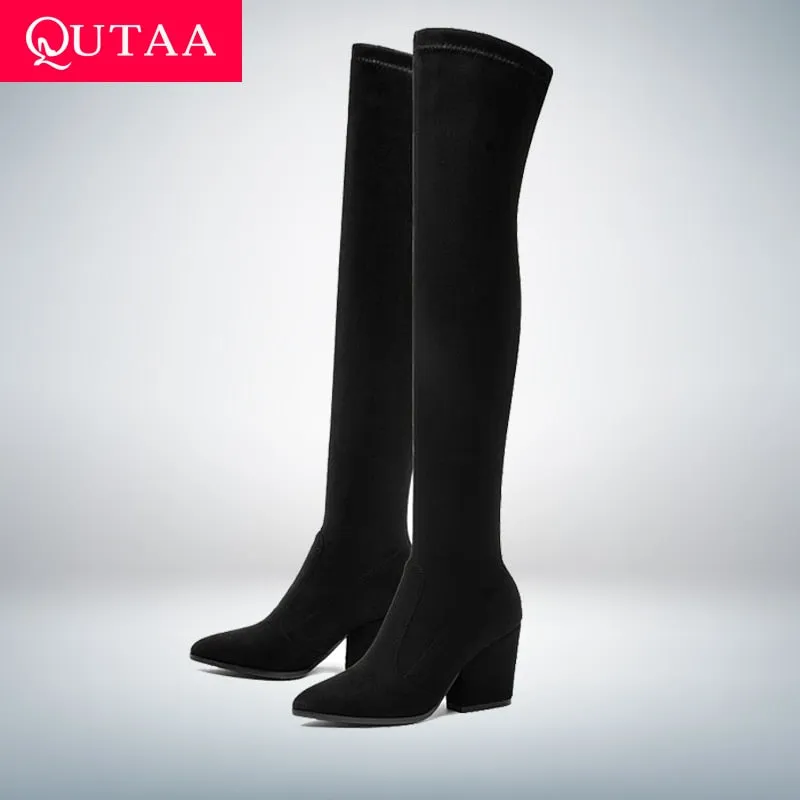 QUTAA 2020 Women Over The Knee High Boots Hoof