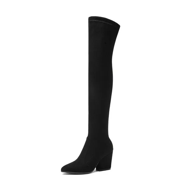 QUTAA 2020 Women Over The Knee High Boots Hoof