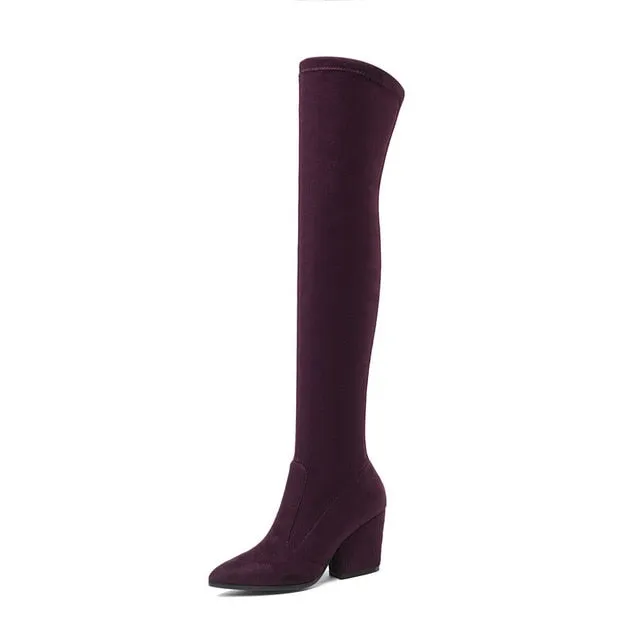 QUTAA 2020 Women Over The Knee High Boots Hoof