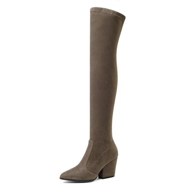 QUTAA 2020 Women Over The Knee High Boots Hoof