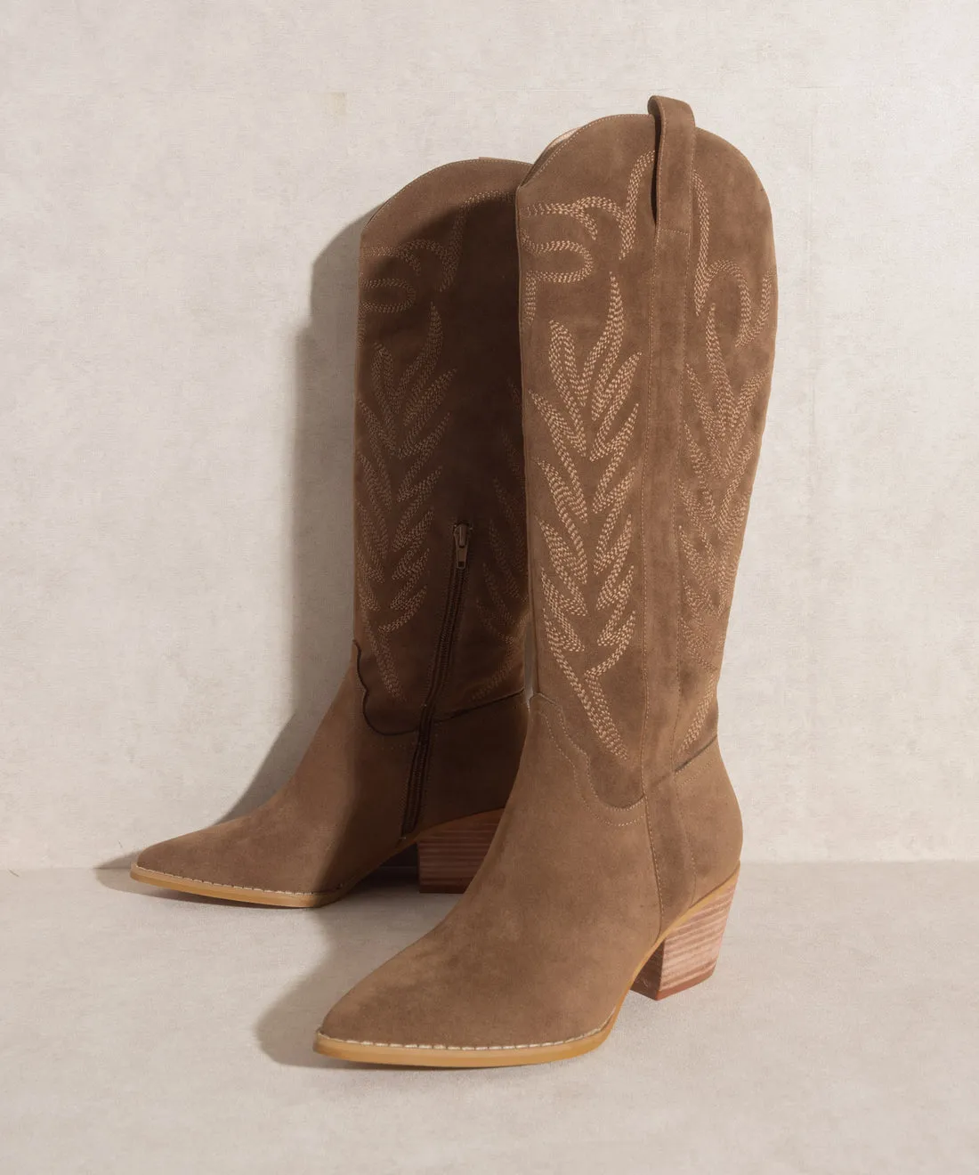 Samara Knee High Cowboy Boots: Brown Suede