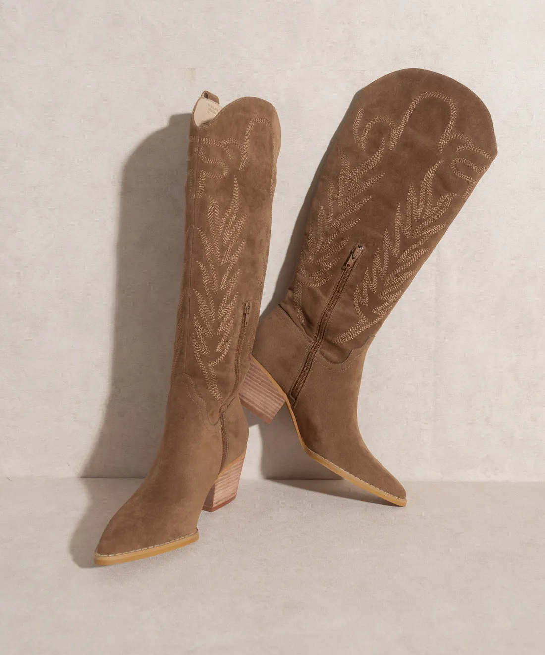 Samara Knee High Cowboy Boots: Brown Suede