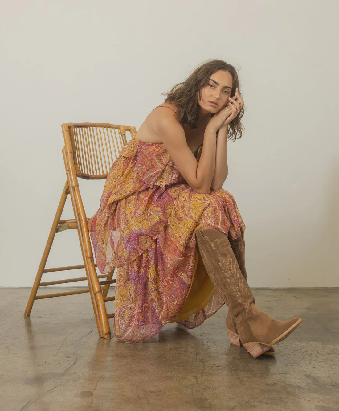 Samara Knee High Cowboy Boots: Brown Suede