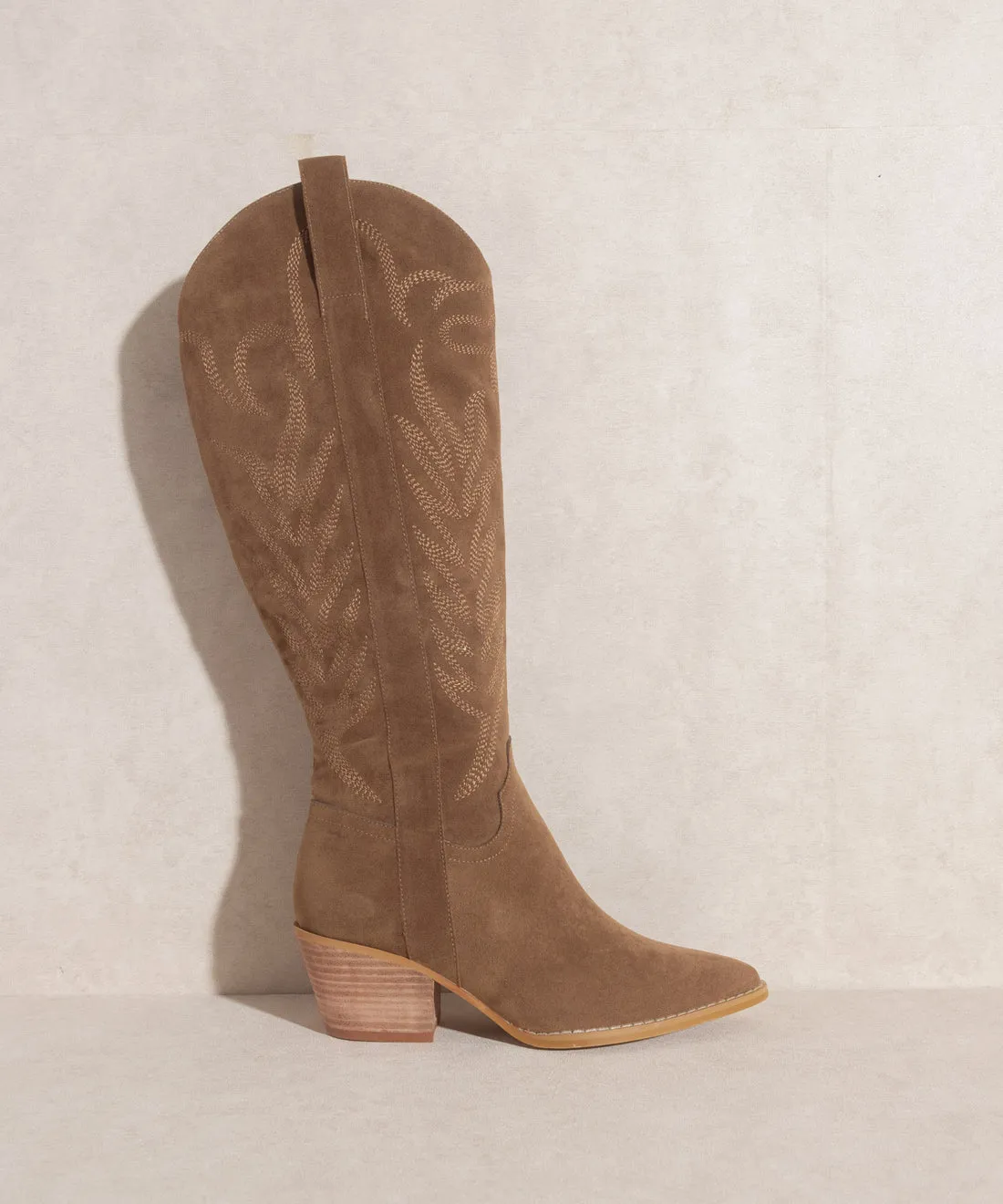 Samara Knee High Cowboy Boots: Brown Suede