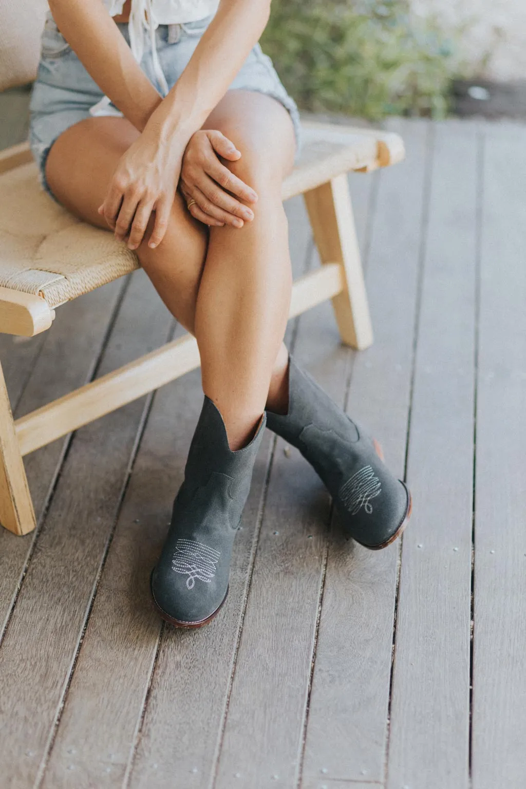 SECONDS - Daisy Round Toe Western Ankle Boots - Grey Suede