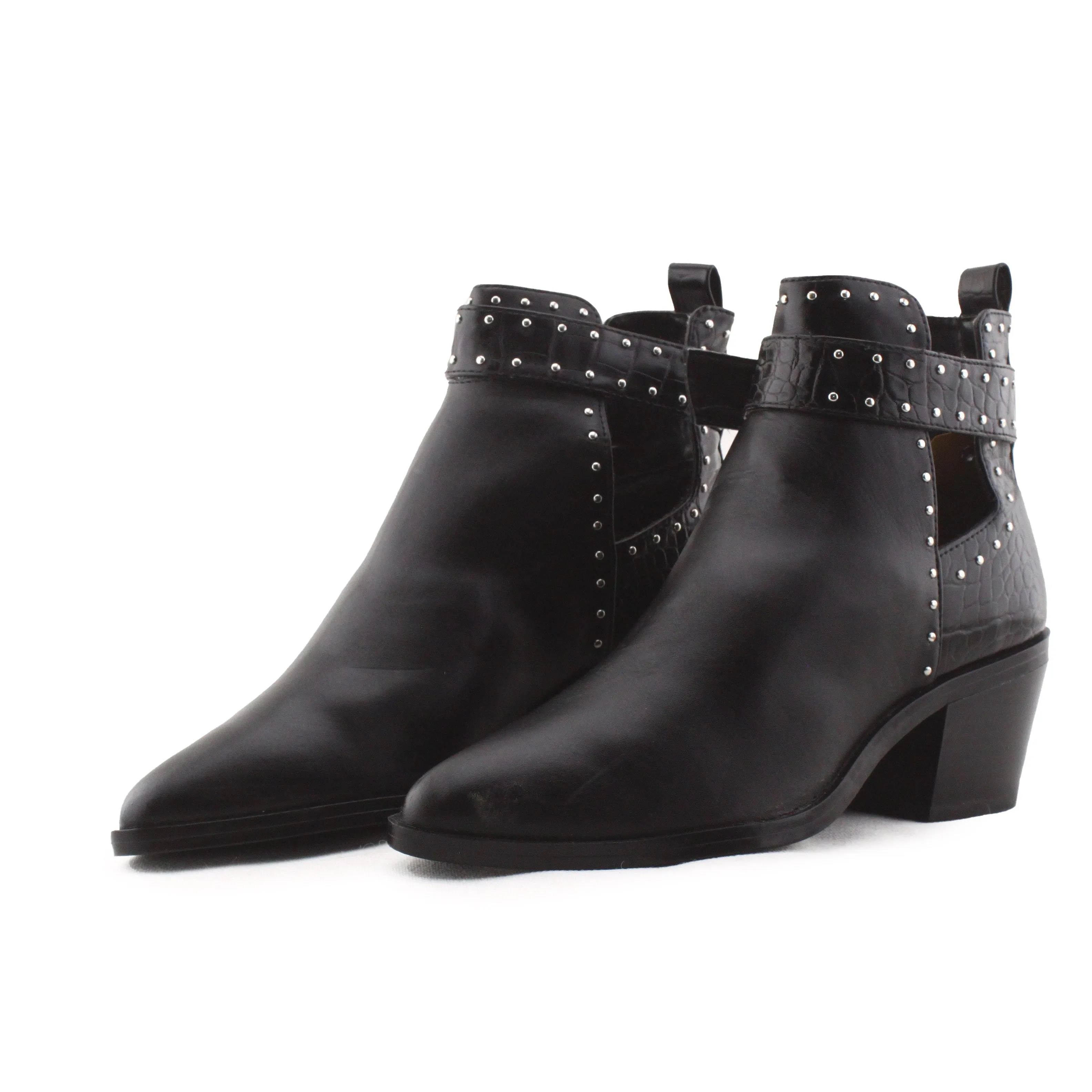 Stradivarius Buckle Straps Block Heels Chelsea Ankle Boots | 100% Authentic Leather