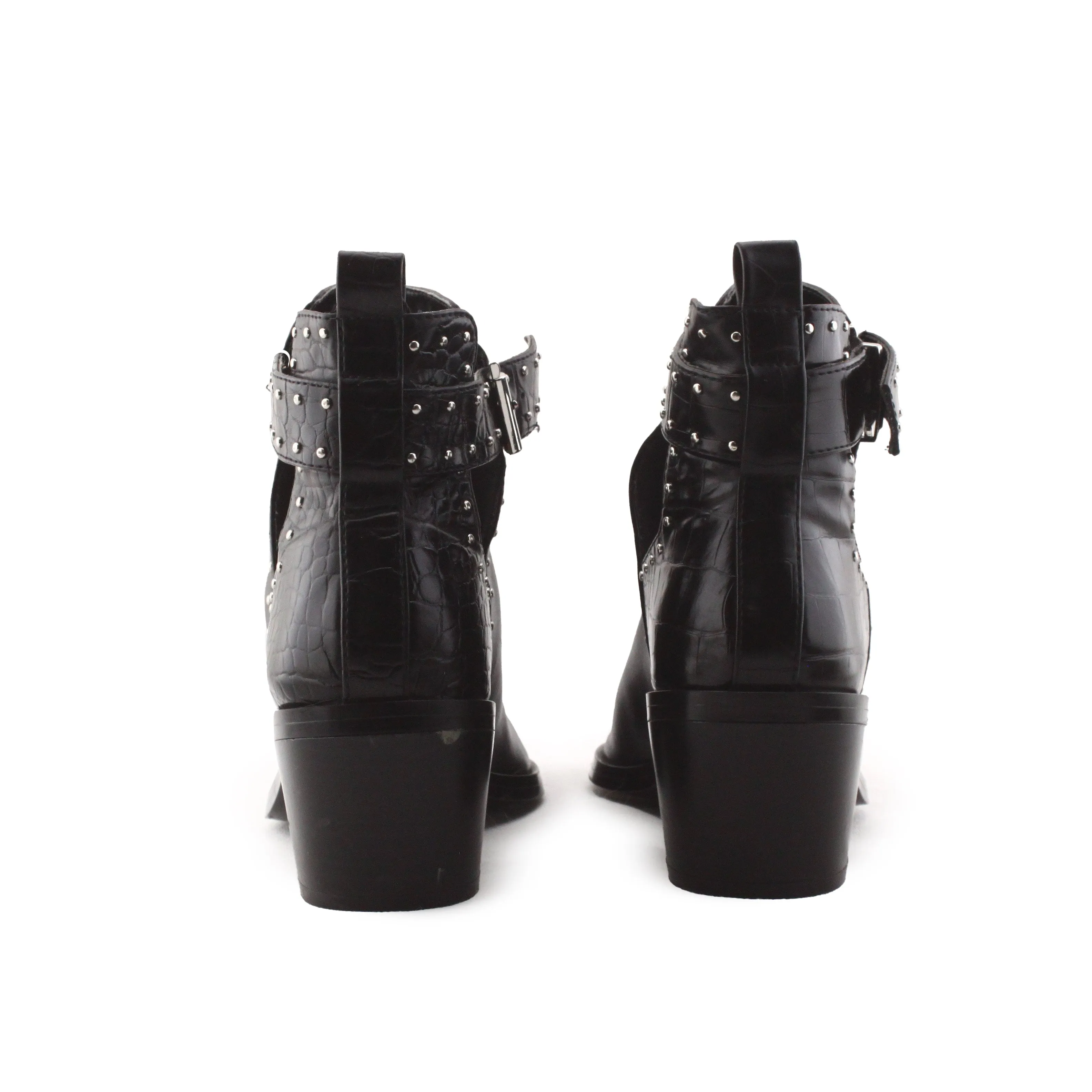 Stradivarius Buckle Straps Block Heels Chelsea Ankle Boots | 100% Authentic Leather